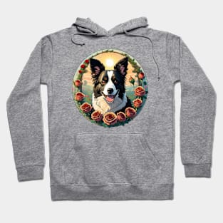 Happy Border Collie Rose Wreath Hoodie